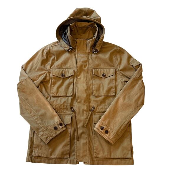 Walace & Barnes Military Field Coat Mens Large Brown Linen Blend Hooded *FLAW* - Picture 1 of 15